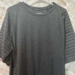 SIIMHWRSS Gray‎ Layered Hem T-Shirt Ribbed Sleeve Detail 3XL